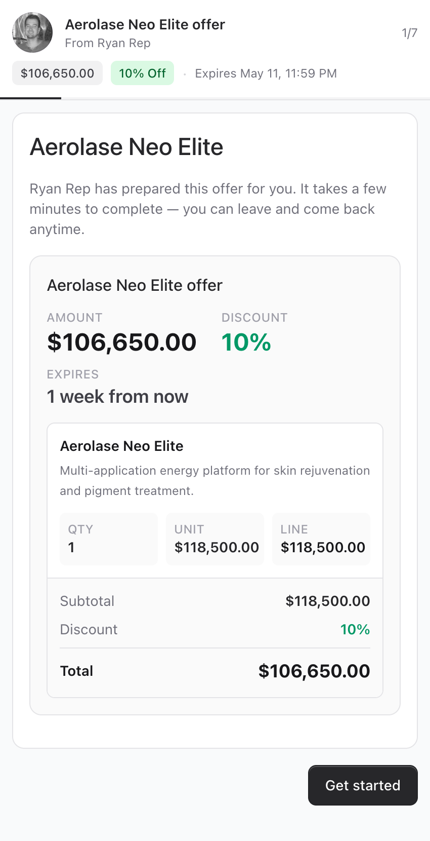 Mobile offer onboarding start screen